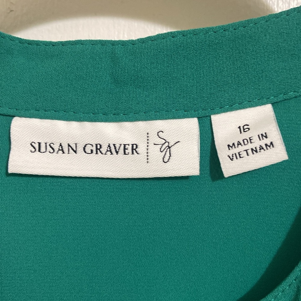Susan Graber Teal Long Sleeve Blouse size 16 - Picture 4 of 10